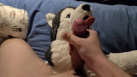 ハスキーのぬいぐるみに射精する