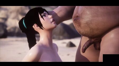 白人女性がデブ男のチンポをしゃぶる - 3D